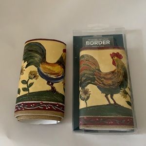 2X Rooster Wallpaper Border Brewster BVB50168 Roosters with Flowers 6.75”x15’